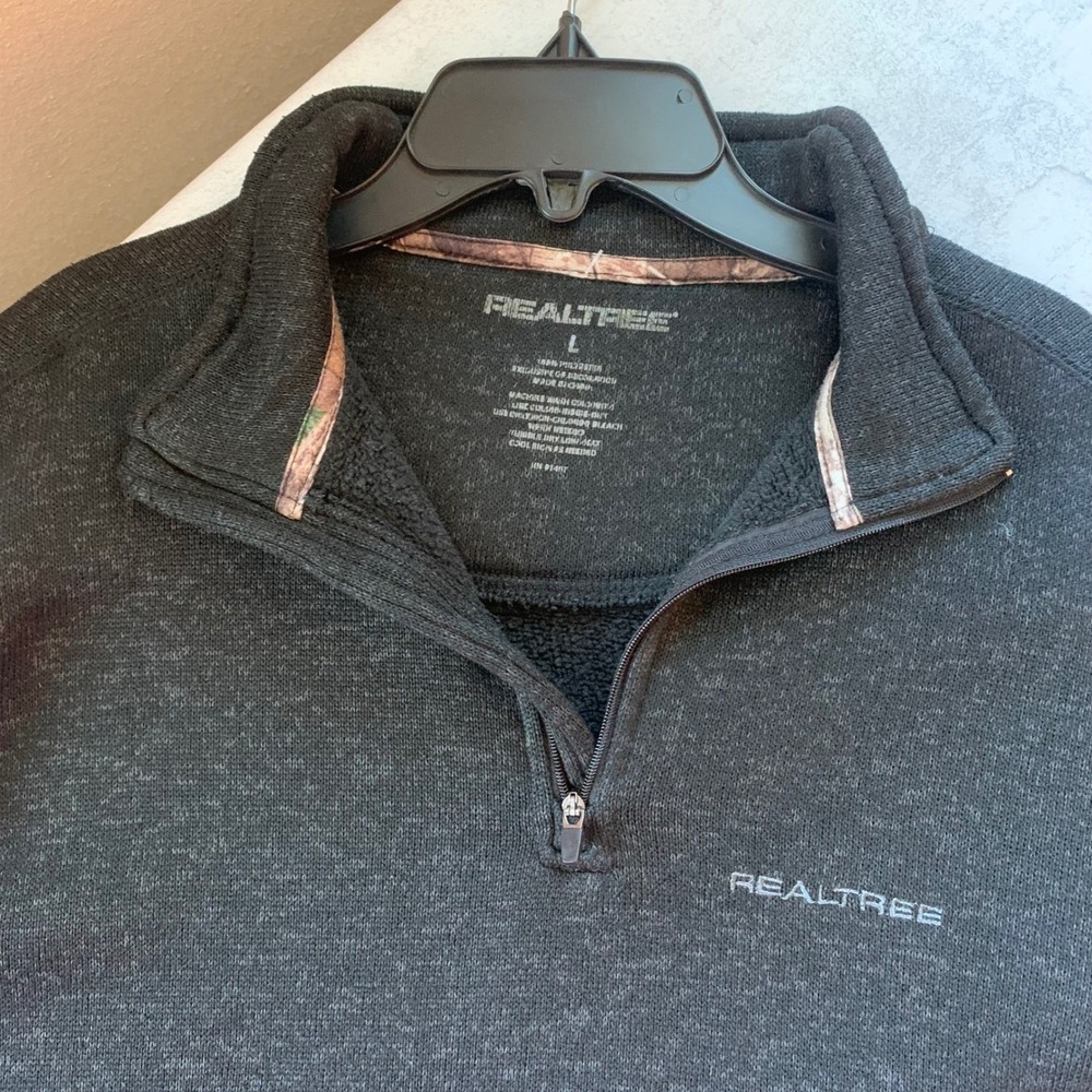 Realtree Mens L Knit Quarter Zip Pullover Black Gray Camo Long Sleeve Mock Neck